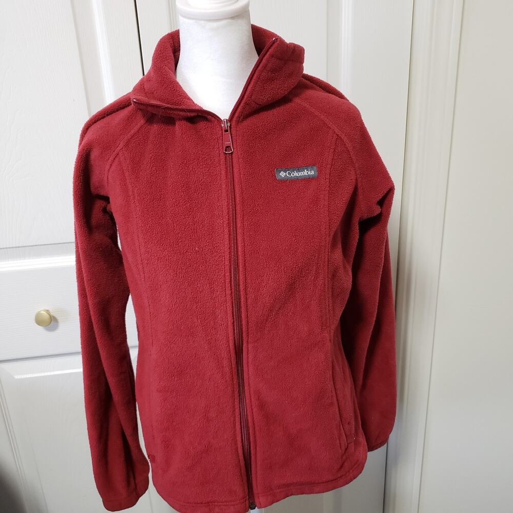 Columbia Fleece Jacket Small Womens Burgundy Red Full Zip Pockets